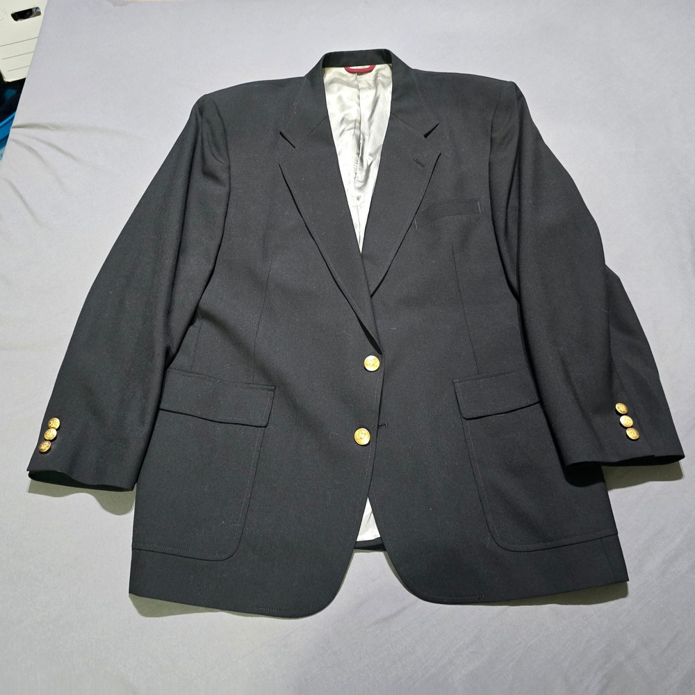 Hart Schaffner Marx 44R Blazer Mens Black Gold Crest Buttons Sport Coat